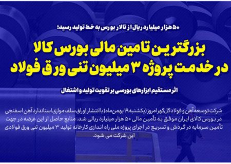 بزرگترین تامین مالی بورس کالا در خدمت پروژه ۳ میلیون تنی ورق فولاد/ اثر مستقیم ابزارهای بورسی بر تقویت تولید و اشتغال